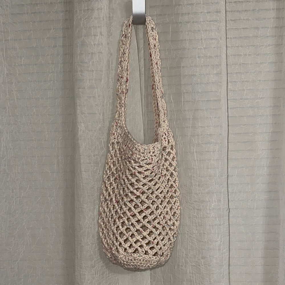 Handmade Crochet Ivory Pastel Colored Confetti Small Fishnet Market Tote